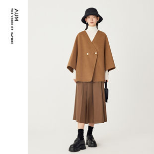 【咩咩系列】AUM噢姆冬季纯牦牛绒中式短款双面呢短款大衣外套女