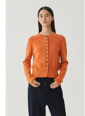 AUM噢姆春季针织衫修身橙色套头亲肤针织开衫女