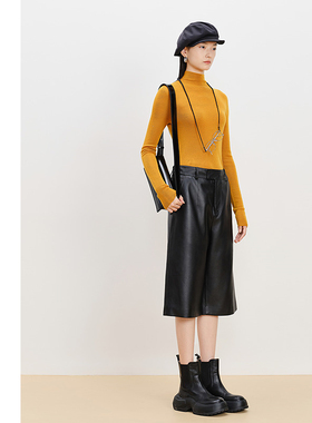 【会员价755元】AUM噢姆冬季黄色半高领无缝一体羊毛打底针织衫