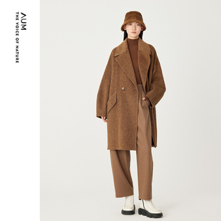 棕色精纺双面羊毛毛呢茧型宽松大衣 AUM噢姆冬季 会员价2827元