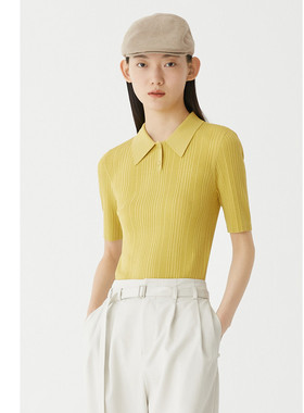 AUM噢姆夏季黄色polo领修身显瘦正肩t恤女针织