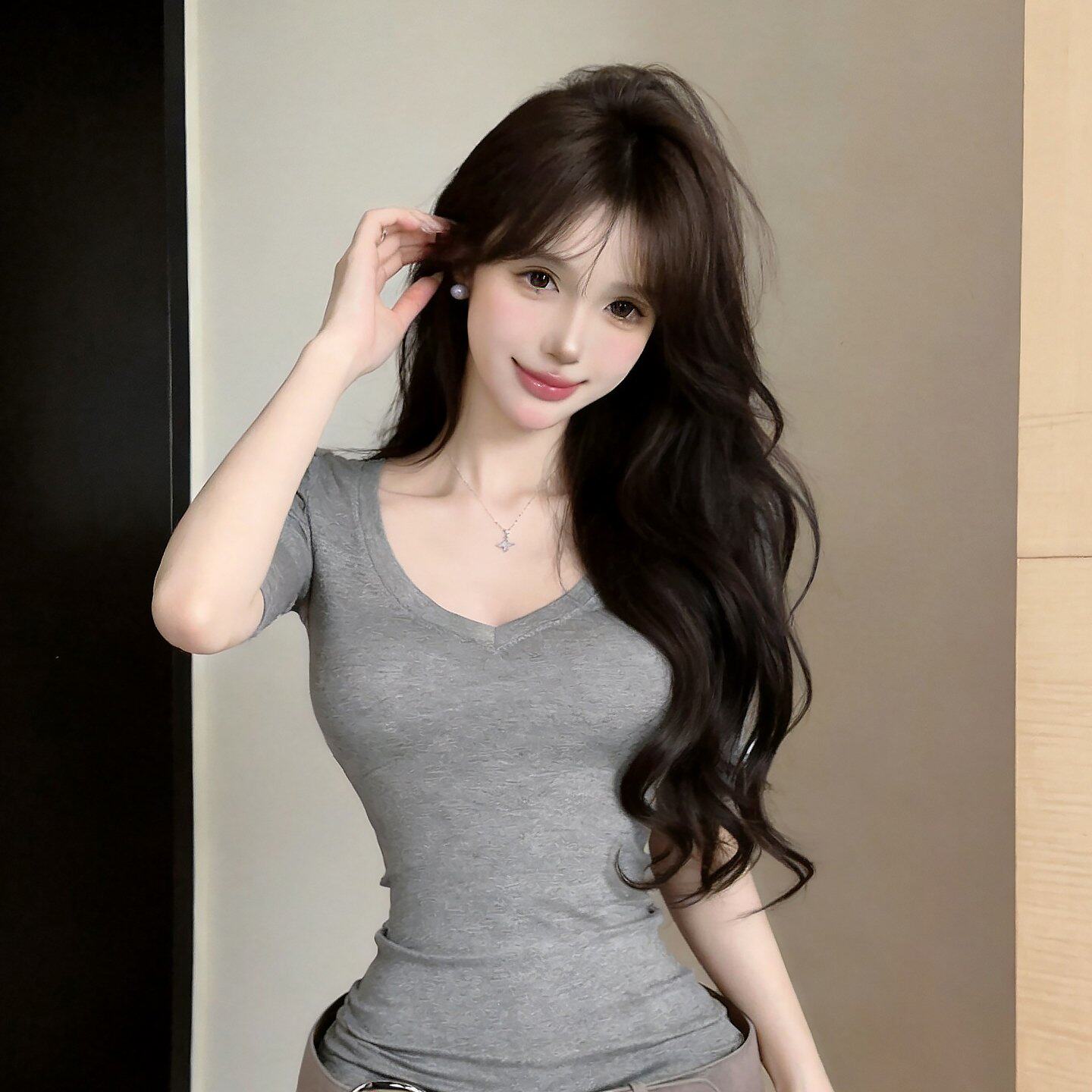 性感御姐风V领中袖连衣裙辣妹弹力修身显身材包臀短裙打底裙