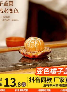 变色橘子盖置盖托茶道高端冲水茶宠茶具茶桌茶台摆件精品可养配件