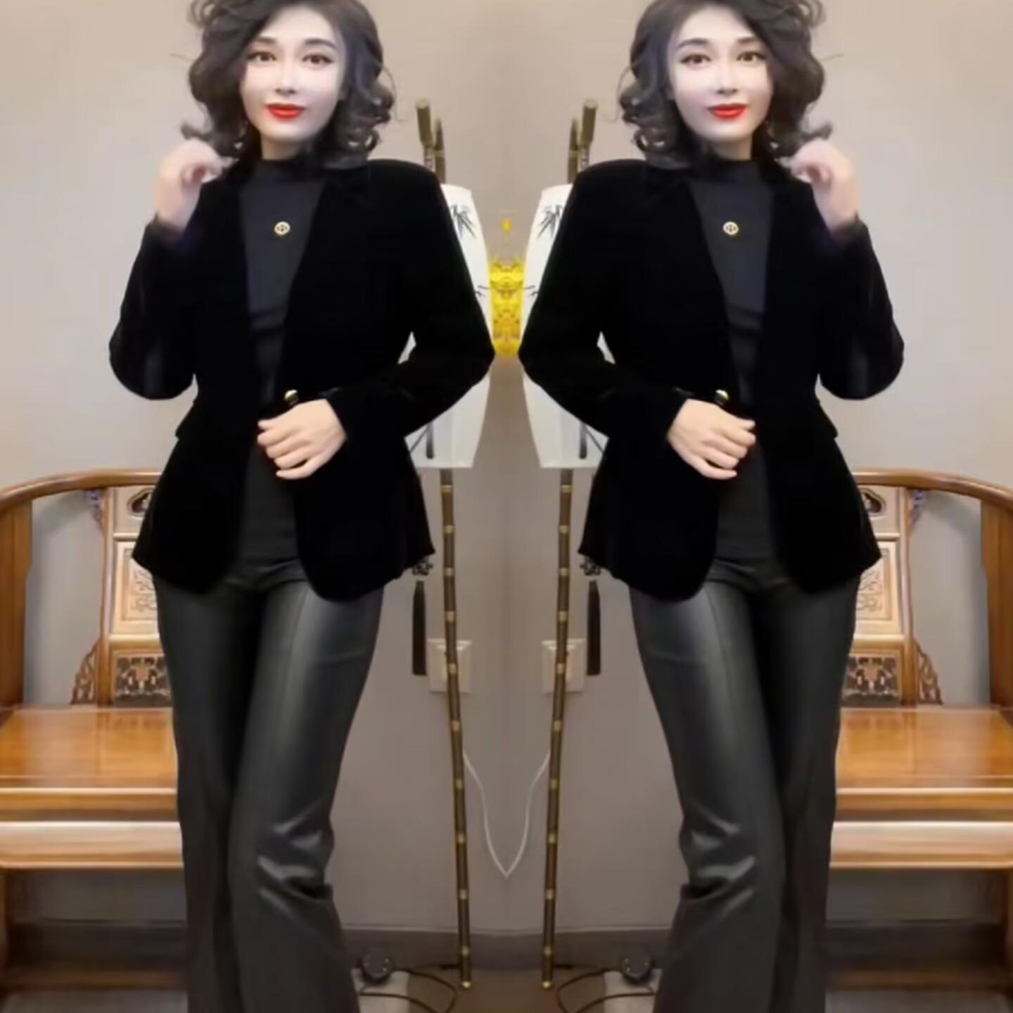 2025春秋新款一粒扣金丝绒西服上衣女时尚休闲气质薄款纯色外套潮