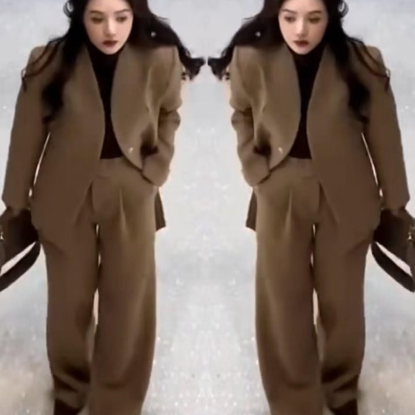 高级洋气职业套装裙女2024秋冬新款休闲时尚西服外套阔腿裤两件套