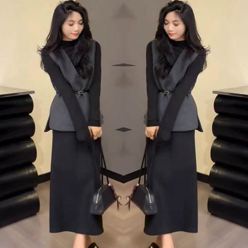 显瘦马甲+打底衫+半身裙三件套