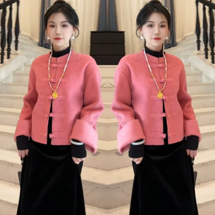 新中式国风套装女2025冬季新款复古盘扣显瘦外套+半身裙两件套潮