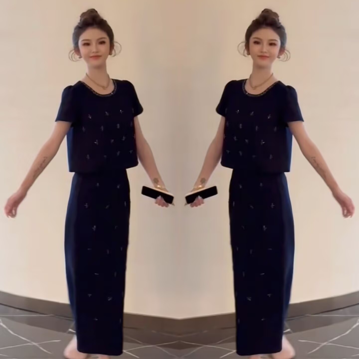 网红爆款时尚套装女2025夏季新款洋气显瘦短袖上衣+半身裙两件套