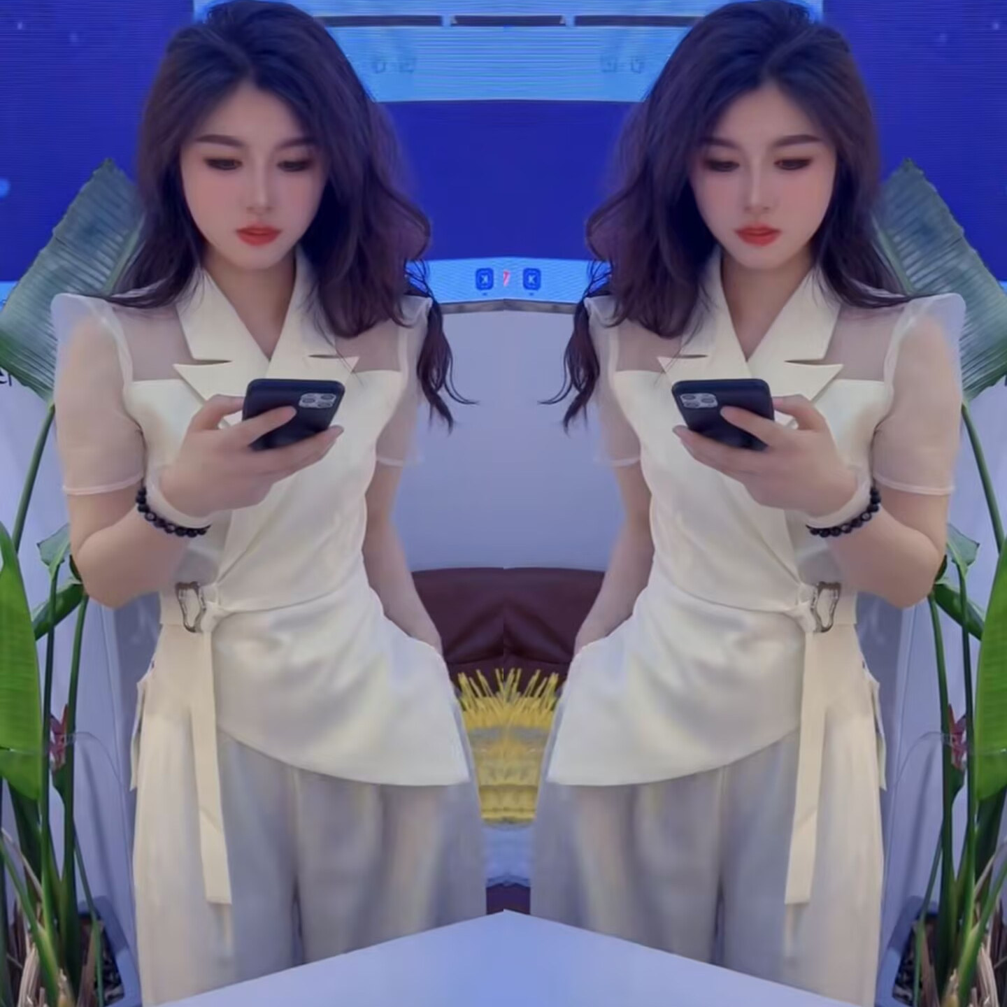 网红爆款时尚套装女2025夏季新款洋气显瘦蕾丝拼接上衣裤子两件套