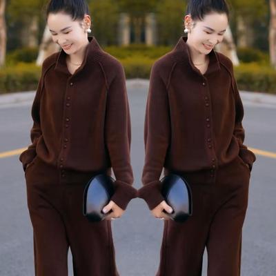 时尚软糯宽松外套显瘦阔腿裤套装