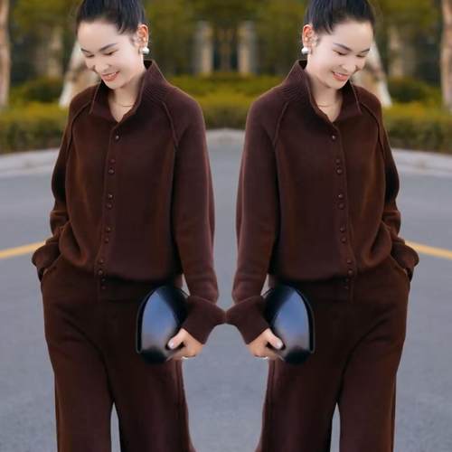 时尚软糯宽松外套显瘦阔腿裤套装