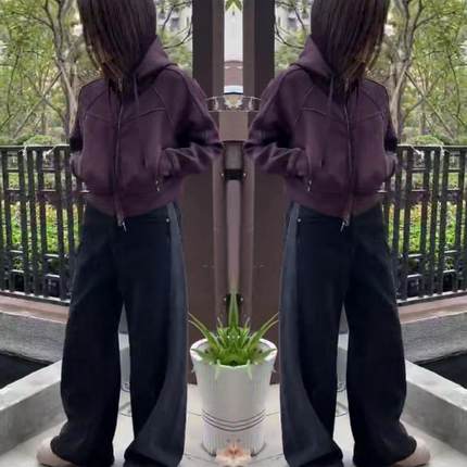 韩版时尚卫衣女2024年冬季新款网红爆款简约纯色拉链连帽百搭外套
