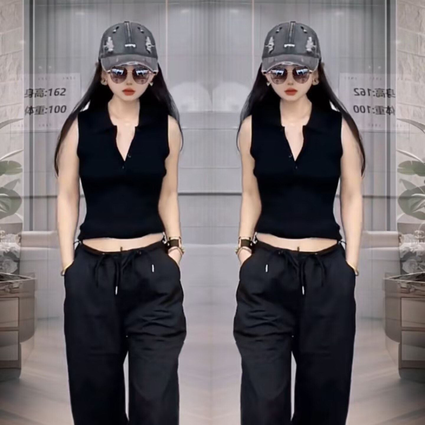 高级感时尚套装女2025夏季新款气质显瘦无袖背心上衣+高腰阔腿裤