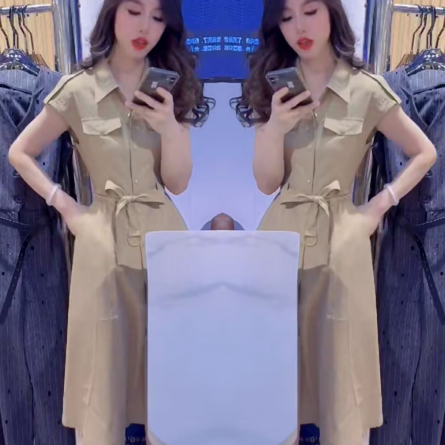 轻熟风通勤衬衫裙2025夏季新款收腰显瘦翻领复古中长款女式连衣裙