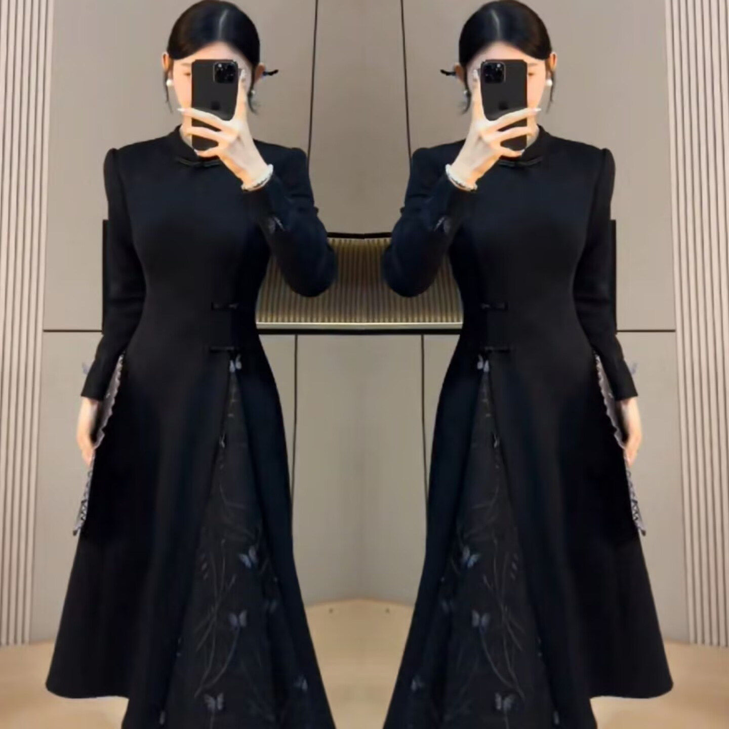 新中式改良旗袍裙女2026春季新款黑色复古风盘扣显瘦气质连衣裙潮