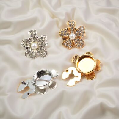 button cover Ins博主珍珠花朵水钻衬衫免缝袖扣纽扣盖领扣钻饰