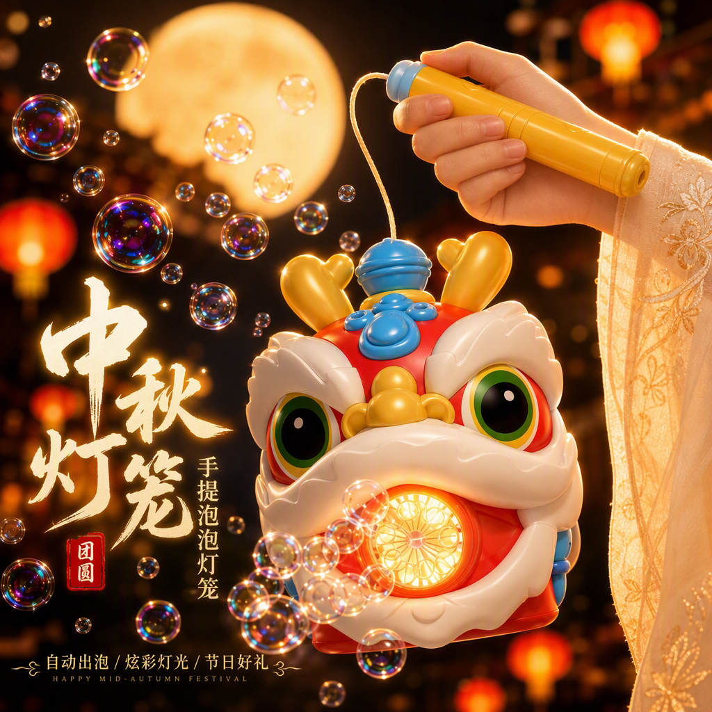 中秋节醒狮灯笼泡泡机手持可充电图片