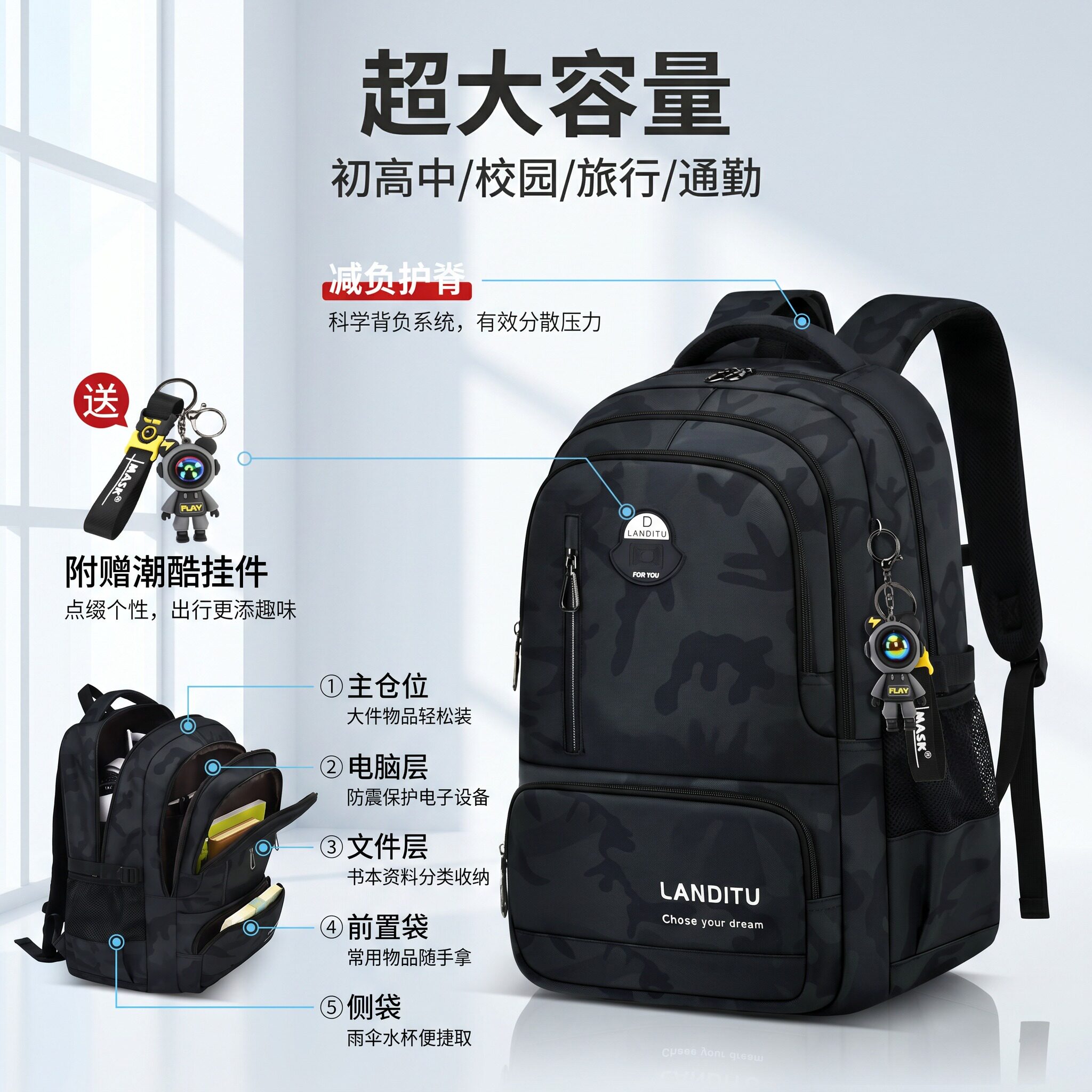 2026新款小学生书包三到六年级男孩子大容量减负护脊超轻双肩背包