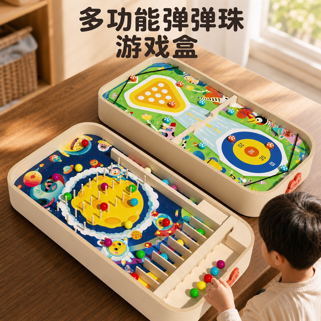 儿童益智弹珠游戏机台球桌五合一