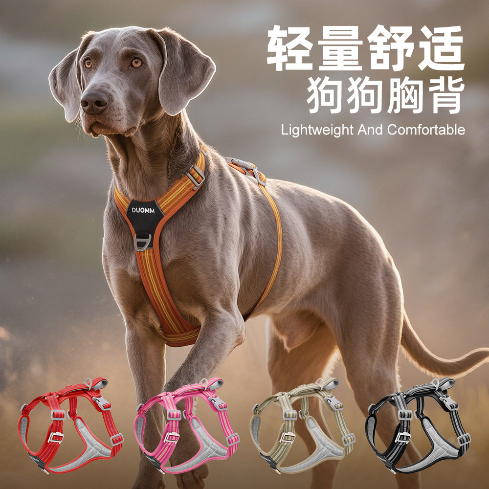 跨境狗狗牵引绳防爆冲宠物胸背带户外反光耐磨双工狗背带大狗胸背