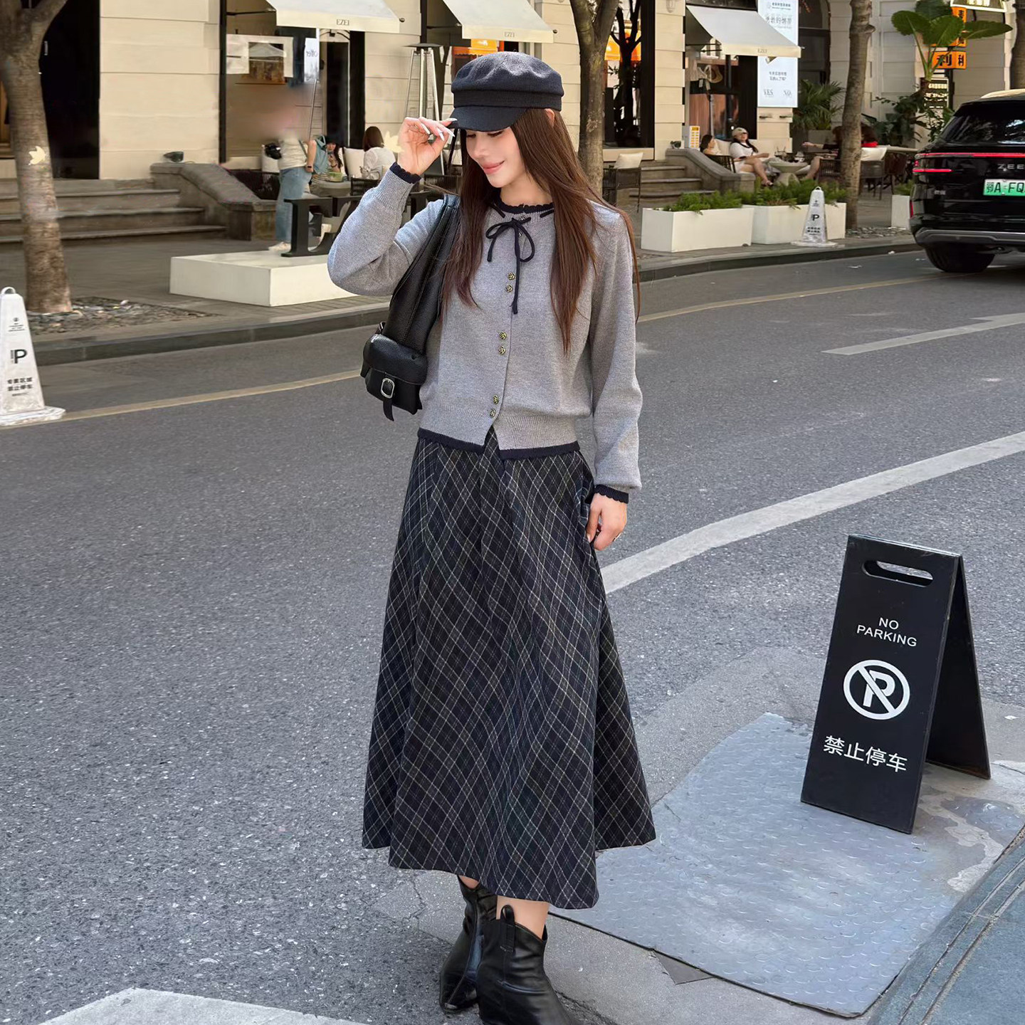 针织开衫毛衣毛呢半身裙两件套女2026秋季新款温柔风穿搭一整套装