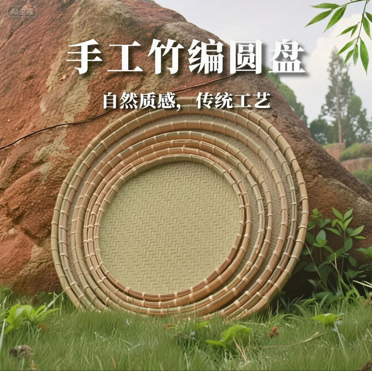 头层竹青簸箕家用晾晒圆形无孔图片