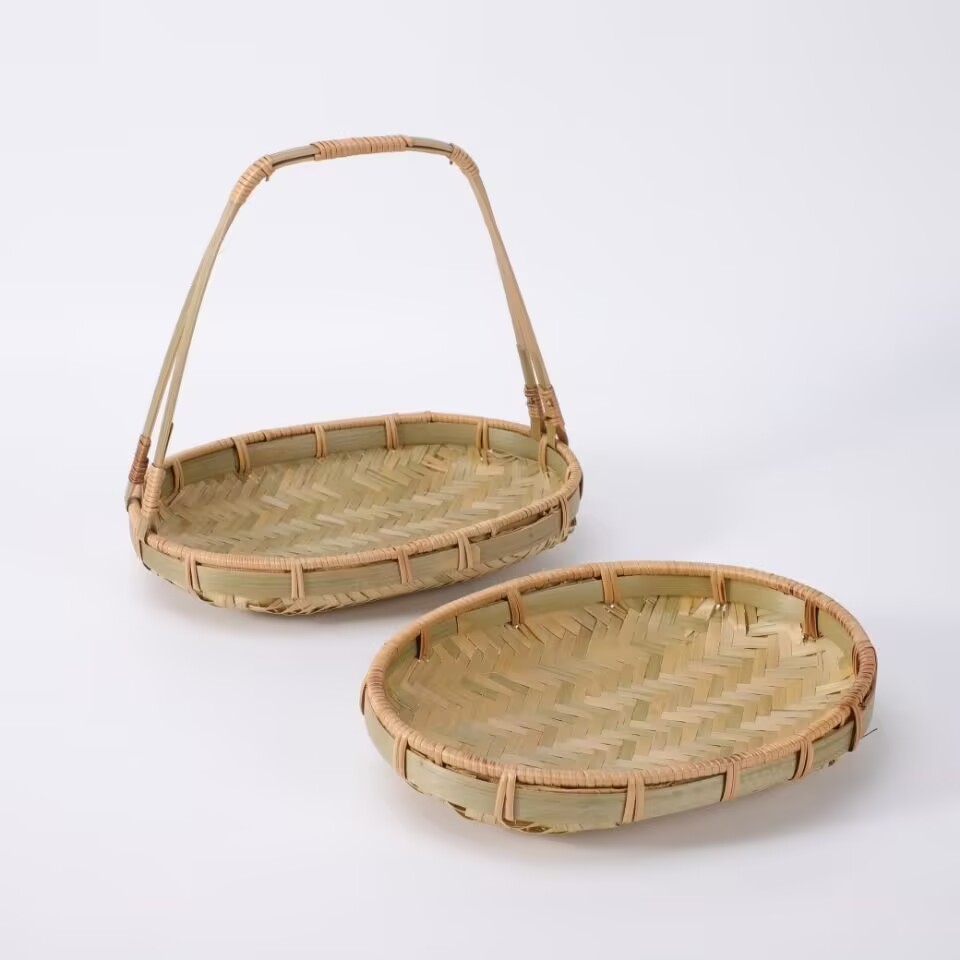 竹编簸箕手提篮点心篮水果盘托盘