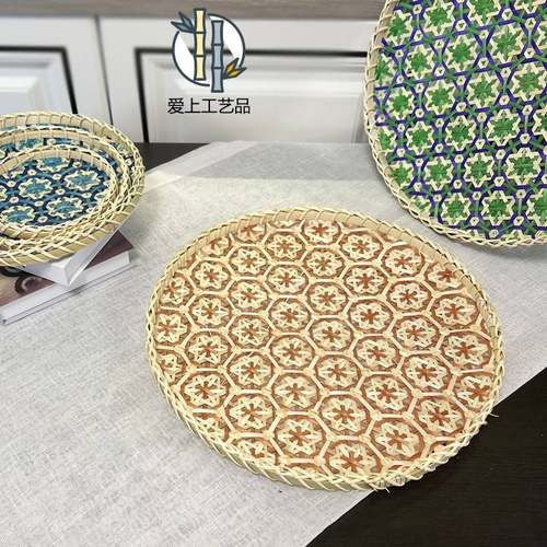 平板彩色簸箕跳舞用的彩色竹编盘