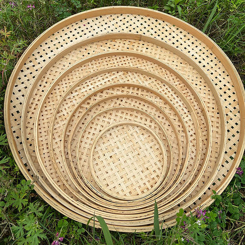 竹编有孔圆簸箕家用晾晒竹筛子装