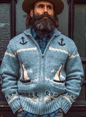 MT.Robson青果领羊毛开衫重磅毛衣外套美式复古夹克针织日本机织