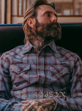 MT.Robson重磅13.8盎司 美式复古阿美咔叽西部长袖格子工装衬衫