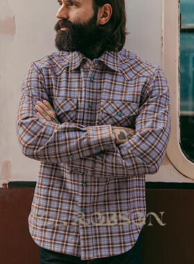 MT.Robson重磅15.1oz 美式复古阿美咔叽西部长袖格子衬衫工装加厚