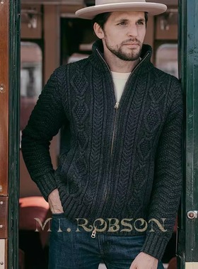 MT.Robson羊毛青果领开衫 重磅毛衣外套美式复古阿兰夹克针织衫