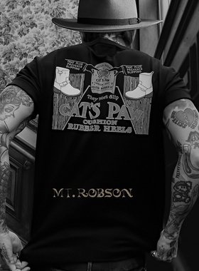 MT.Robson猫靴logo美式复古T恤短袖 纯棉经典男女圆领短Tee9.5oz