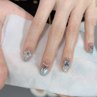【赛里木湖】轻奢满钻宝石高级感纯欲猫眼法式美甲纯手工穿戴甲