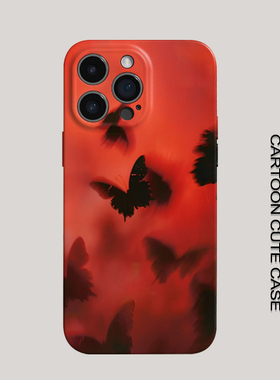 苹果iPhone红色蝴蝶水墨风菲林硬壳个性保护套全包精孔手机壳于华为Mate80Pro苹果16/15/14/13/12Pro女生磨砂