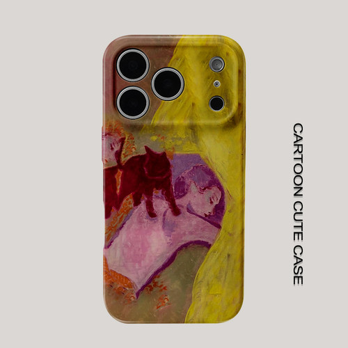 适用于iPhone17手机壳菲林壳艺术油画猫咪人物保护套个性创意适用华为mate80promax苹果15/16/13磨砂软壳女生