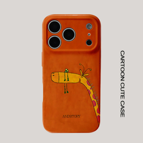 适用于iPhone17pro手机壳菲林壳简笔手绘长脖子长颈鹿青蛙插画保护套华为mate80promax苹果15/16/13磨砂软壳