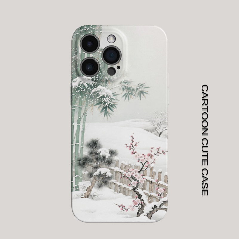 苹果iPhone手机壳个性中国风雪景竹子梅花菲林硬壳全包保护套适用苹果16/15/14/13/12/11Pro华为mate80小米17
