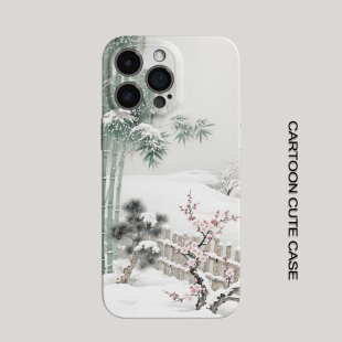 中国风雪景竹子梅花菲林硬壳全包保护套适用苹果16 11Pro华为mate80小米17 苹果iPhone手机壳个性