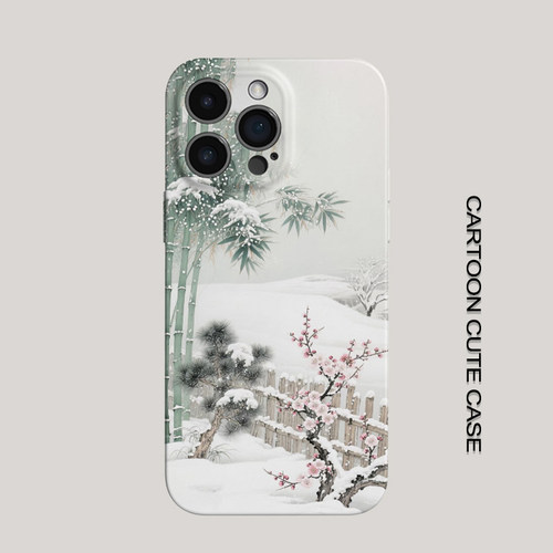 苹果iPhone手机壳个性中国风雪景竹子梅花菲林硬壳全包保护套适用苹果16/15/14/13/12/11Pro华为mate80小米17