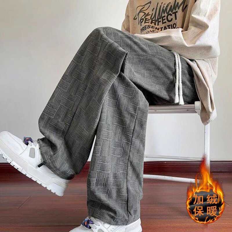 直筒灯芯绒裤子男秋冬款2024新款潮牌加绒运动卫裤宽松阔腿休闲裤