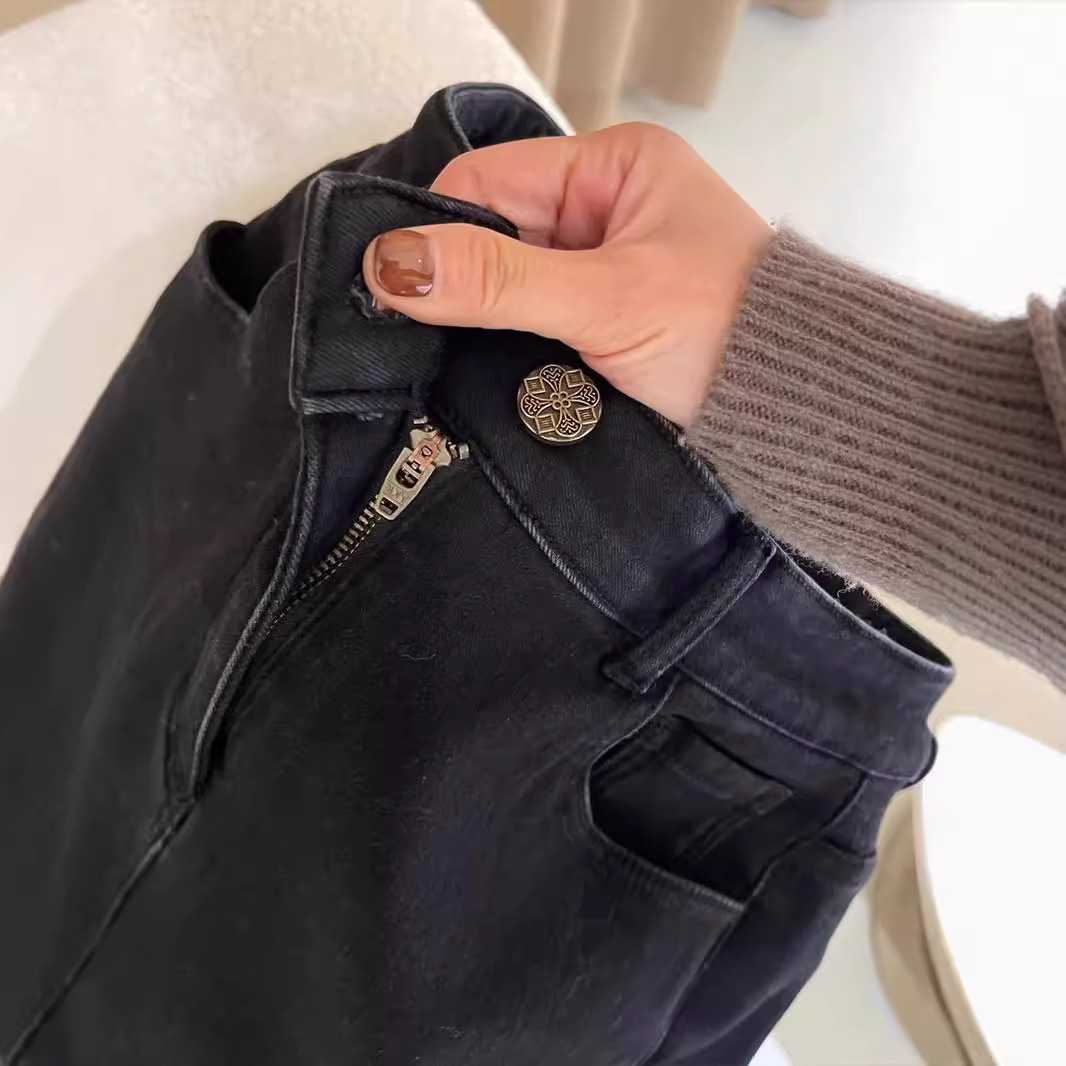 大码女装黑色直筒九分牛仔裤2024春秋款胖妹妹高腰显瘦弹力烟管裤