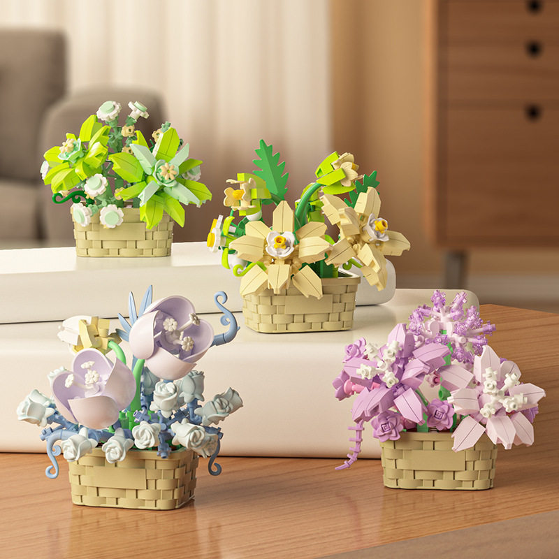 永生花篮拼装积木玩具女孩子益智DIY拼插花朵组装摆件活动小礼物