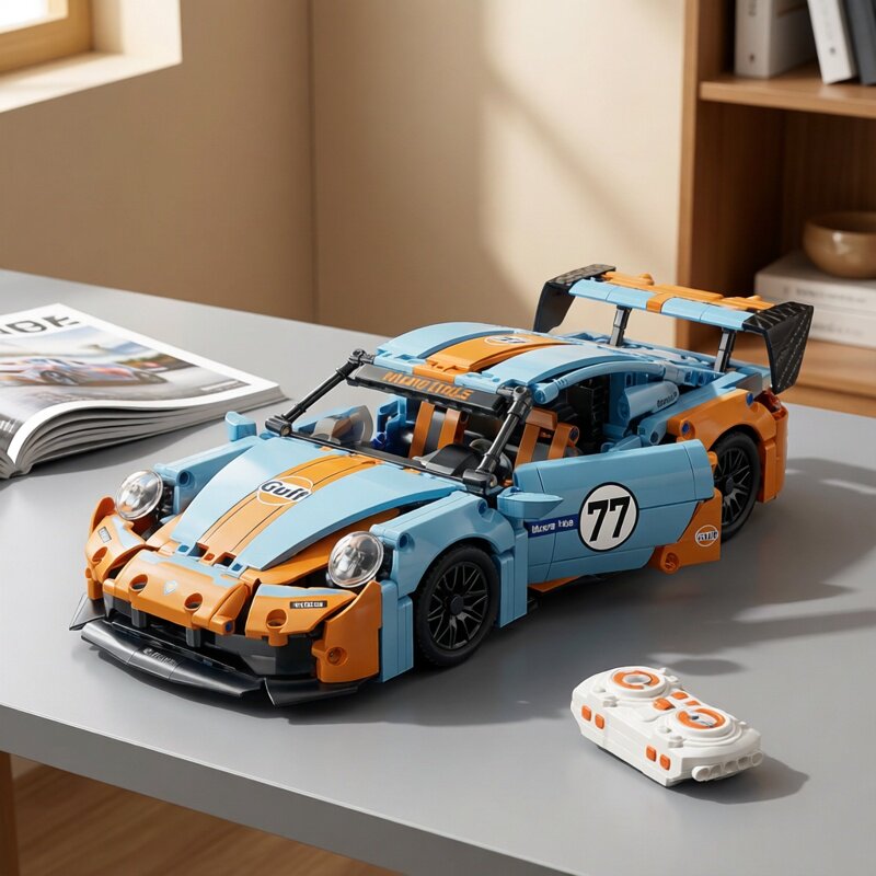 积木跑车遥控汽车拼装模型男孩益智拼插摆件儿童六一生日创意礼物