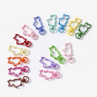 10个彩色小猫弹簧扣猫形开口环猫咪弹簧圈钥匙扣DIY连接环材料包