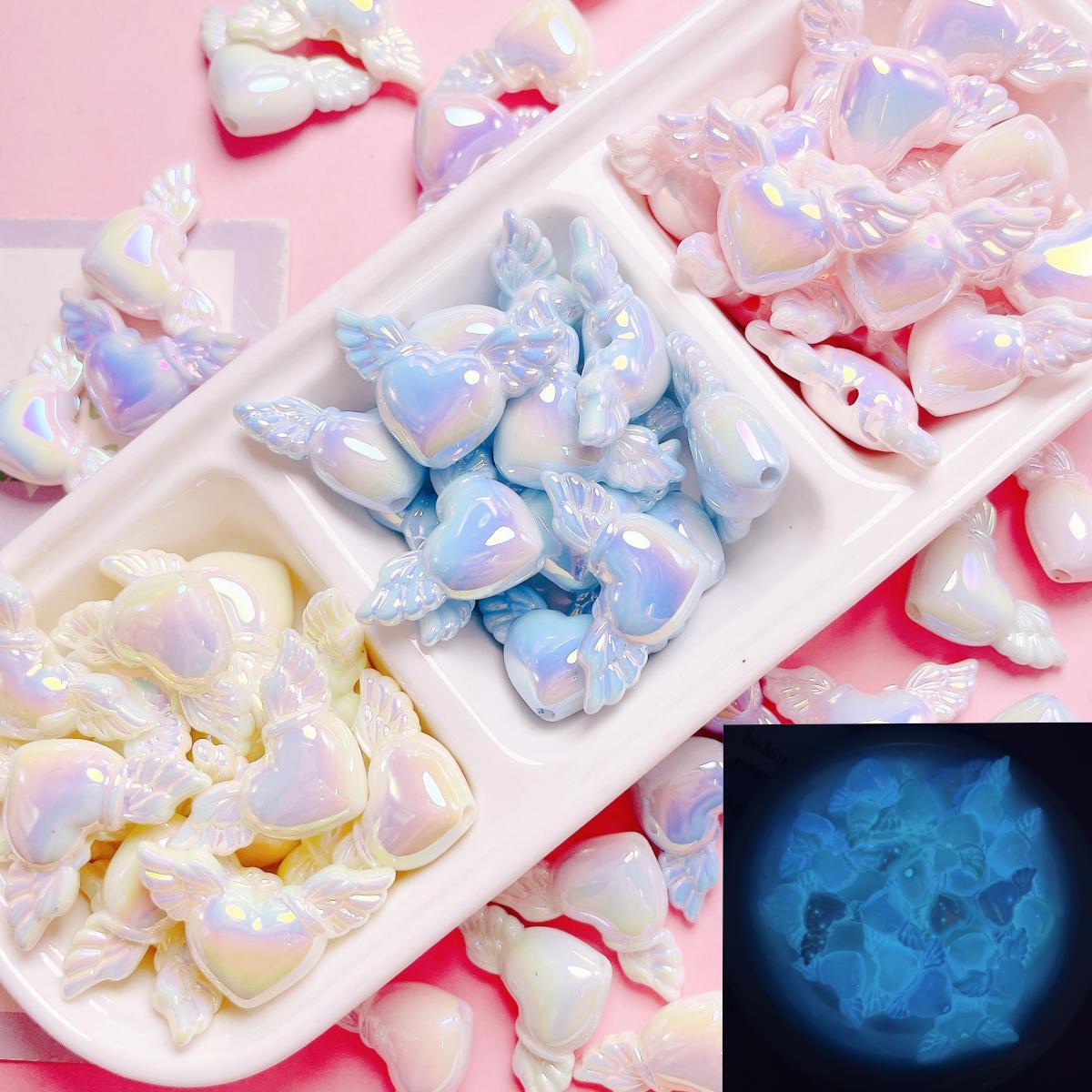 10颗DIY串珠饰品配件夜光天使之翼爱心直孔珠手机链车挂串珠材料