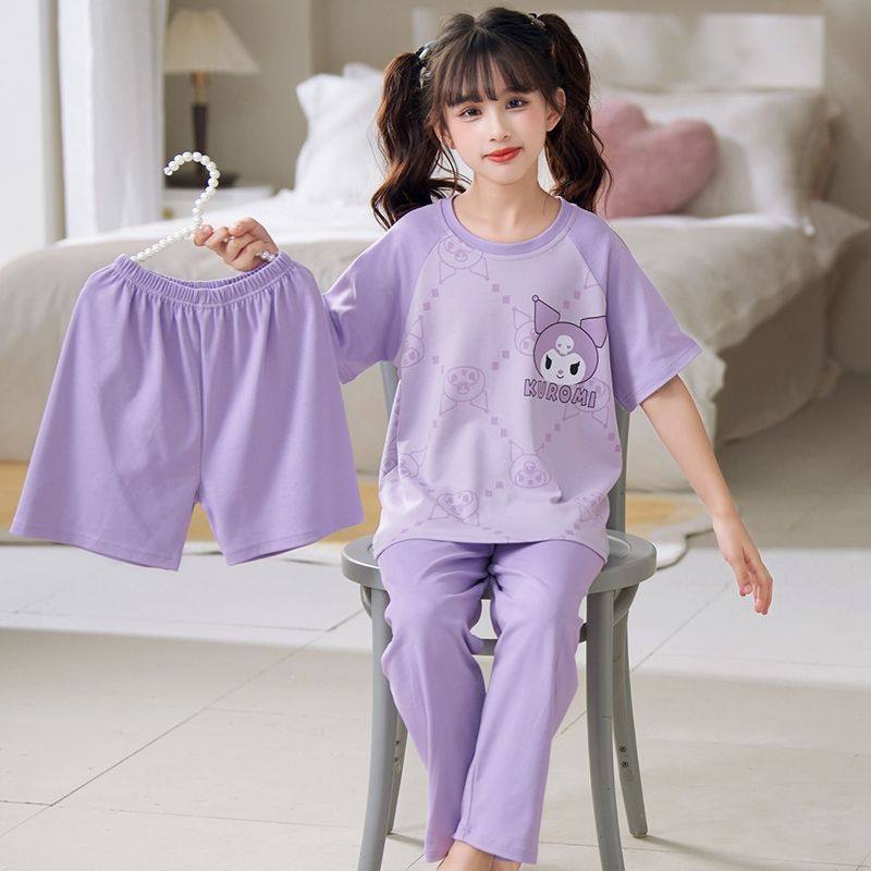 2026款夏季纯棉卡通睡衣女童三件套短袖长裤薄款家居服套装可爱风,童装/婴儿装/亲子装,家居服套装,淘宝优惠券,粉丝福利购,淘宝优惠卷