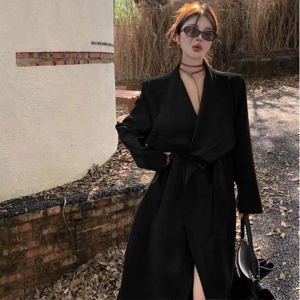 韩版气质风衣外套女春季2026年新款中长款高级感收腰过膝大衣女装