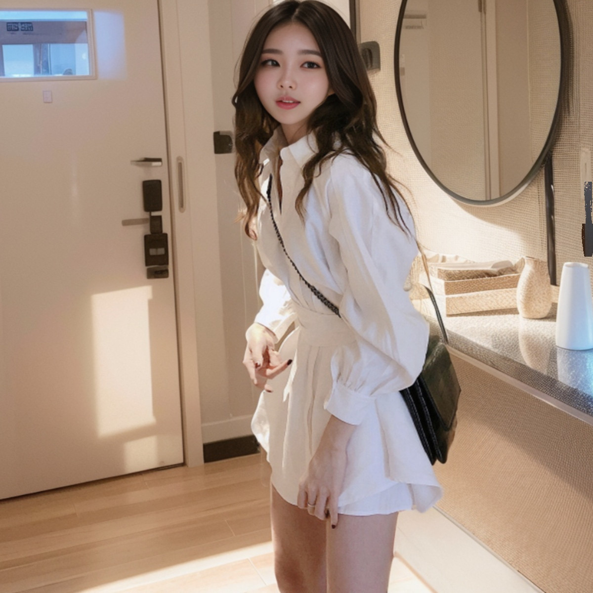 法式高级感轻奢长袖衬衫连衣裙女春季新款小众设计感束腰衬衣短裙